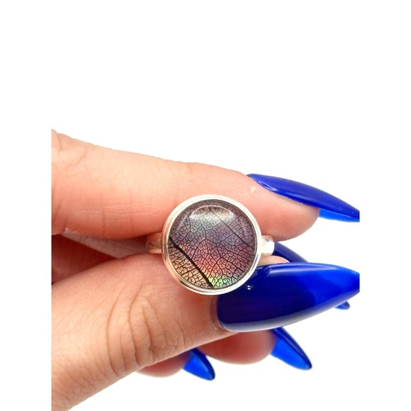 Aurora Opal‎ Encapsulated Leaf Sterling Silver Handmade Ring Size 9.25 - Picture 4 of 11